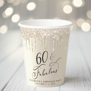 Elegant Gold Glitter 60th Birthday Party Paper Cups