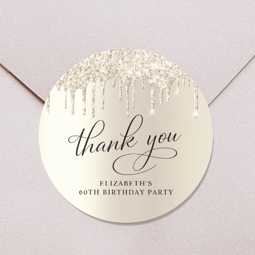 Elegant Gold Glitter 60th Birthday Party Thank You Classic Round Sticker