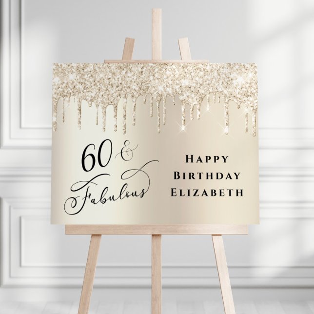 Elegant Gold Glitter 60th Birthday Party Welcome Foam Board (Creator Uploaded)