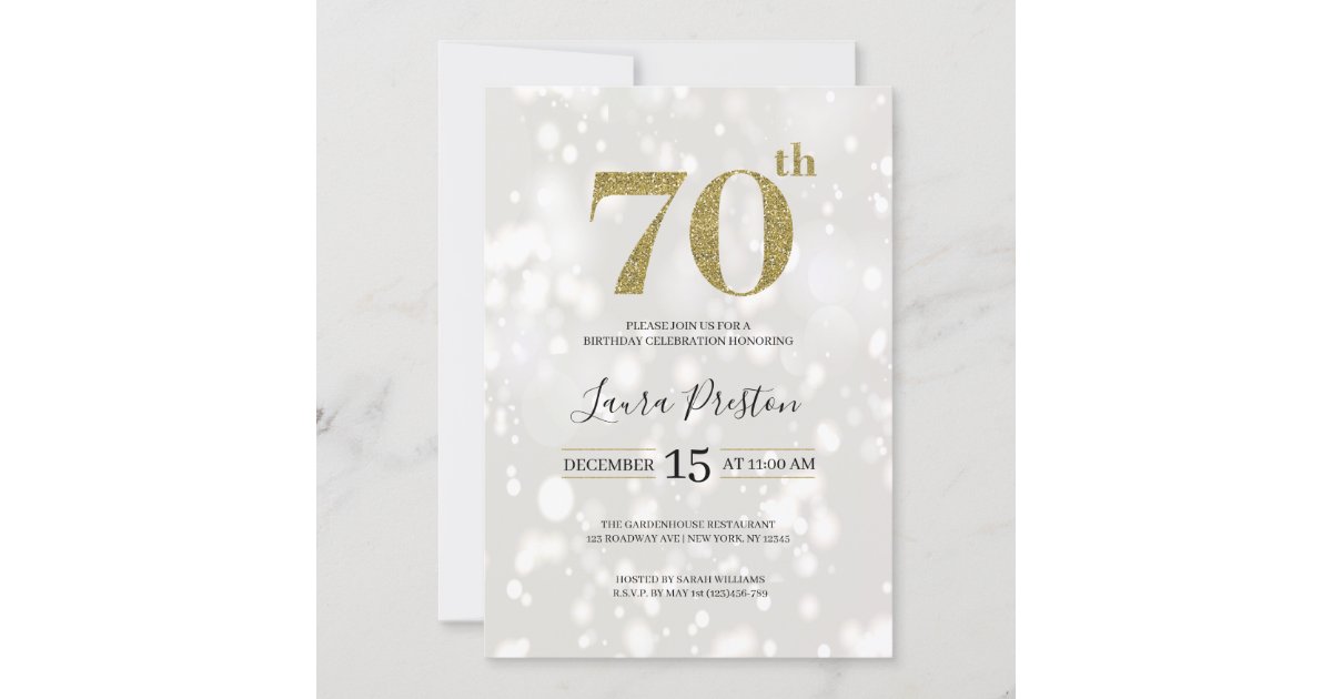 Elegant Gold Glitter 70th Birthday Invitation | Zazzle