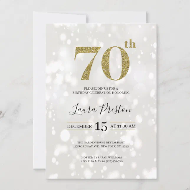 Elegant Gold Glitter 70th Birthday Invitation | Zazzle