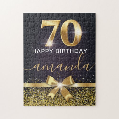 Elegant Gold Glitter 70th Birthday Jigsaw Puzzle