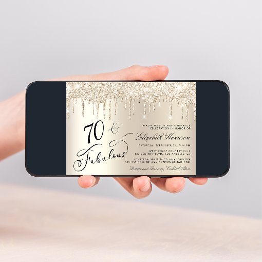 Elegant Gold Glitter 70th Birthday Party Invitation Zazzle