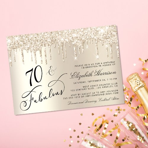 Elegant Gold Glitter 70th Birthday Party Invitation
