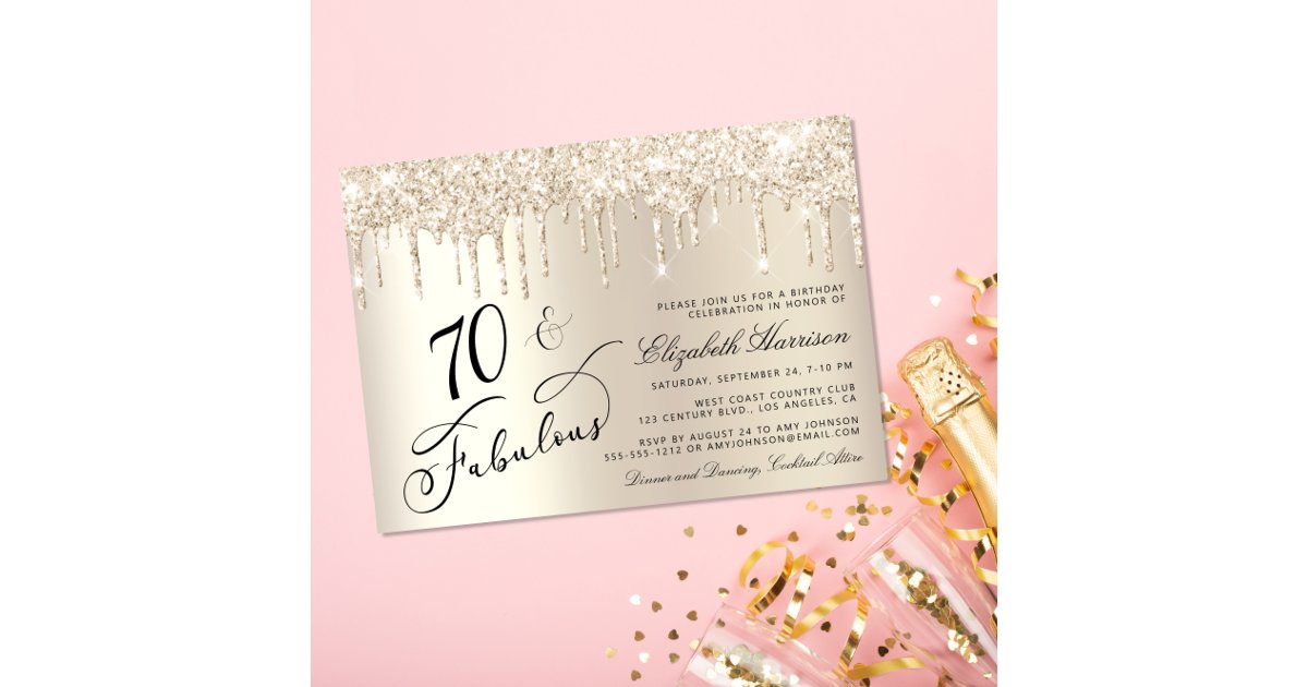 Elegant Gold Glitter 70th Birthday Party Invitation Zazzle