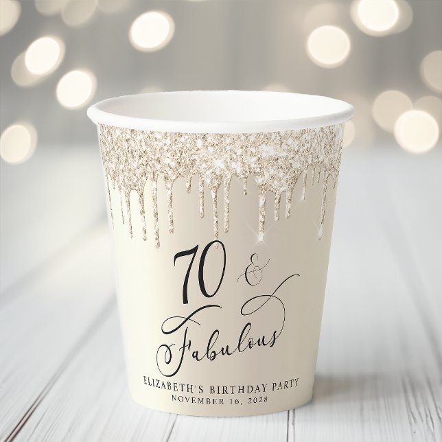 Elegant Gold Glitter 70th Birthday Party Paper Cups (Creator Uploaded)