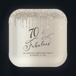 Elegant Gold Glitter 70th Birthday Party Paper Plates<br><div class="desc">Chic personalized 70th birthday party paper plates featuring "70 & Fabulous" in an elegant calligraphy script and gold faux glitter. Personalize with her name and the date of the party.</div>
