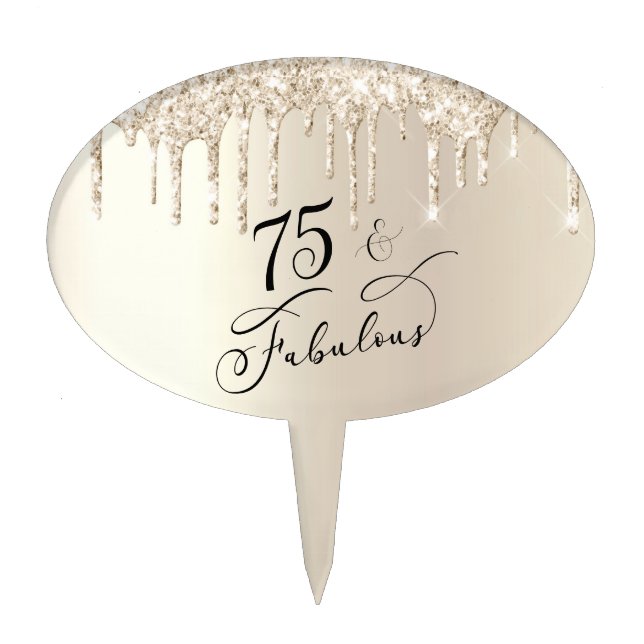 Elegant Gold Glitter 75th Birthday Cake Topper (Front)