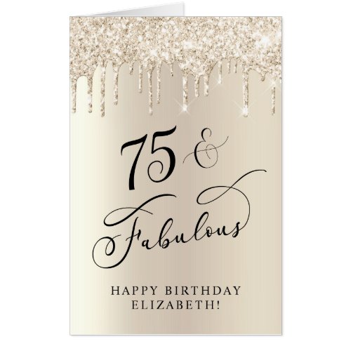 Elegant Gold Glitter 75th Birthday Jumbo Card
