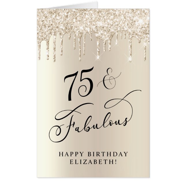 Elegant Gold Glitter 75th Birthday Jumbo Card (Front)