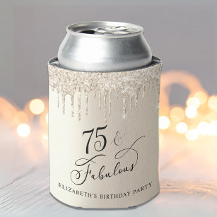 Elegant Gold Glitter 75th Birthday Party Can Cooler