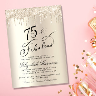 Elegant Gold Glitter 75th Birthday Party Invitation