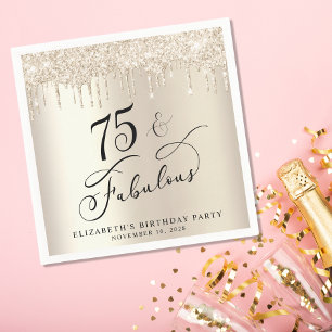 Elegant Gold Glitter 75th Birthday Party  Napkins