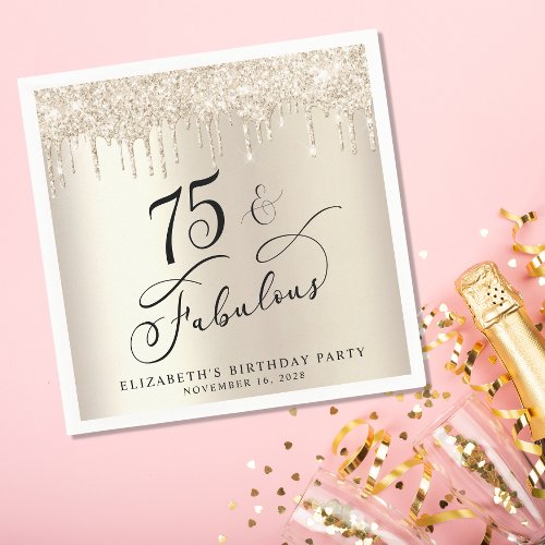 Elegant Gold Glitter 75th Birthday Party  Napkins
