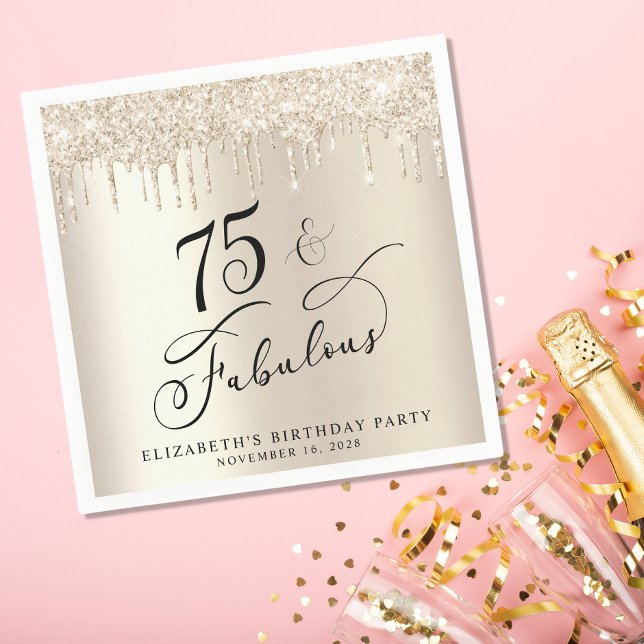 Elegant Gold Glitter 75th Birthday Party  Napkins (Creator Uploaded)
