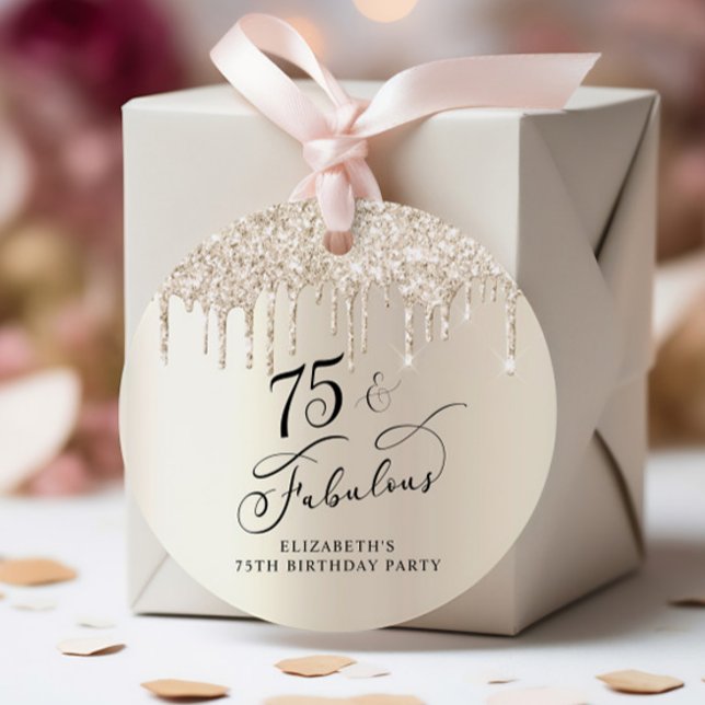 Elegant Gold Glitter 75th Birthday Party Thank You Favor Tags (Creator Uploaded)