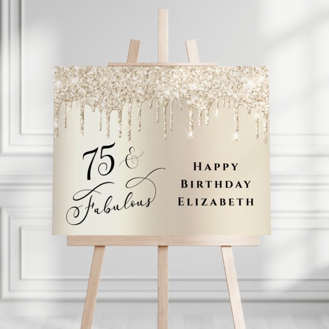 Elegant Gold Glitter 75th Birthday Party Welcome Foam Board (Creator Uploaded)