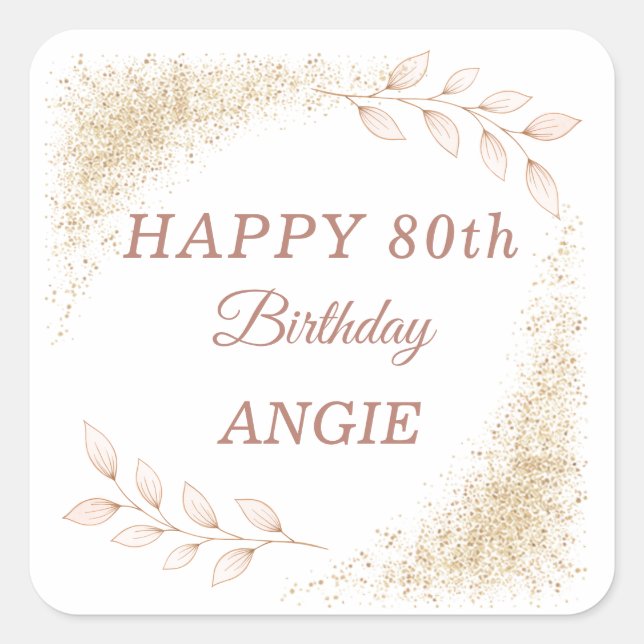 Elegant Gold Glitter 80th Birthday Square Sticker (Front)