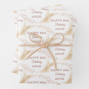 Elegant Gold Glitter 80th Birthday Wrapping Paper Sheets