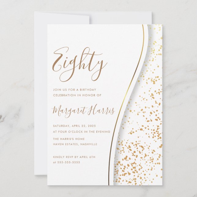 Elegant Gold Glitter 80th Eighty Birthday Invitation (Front)