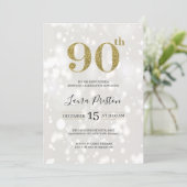 Elegant Gold Glitter 90th Birthday Invitation (Standing Front)