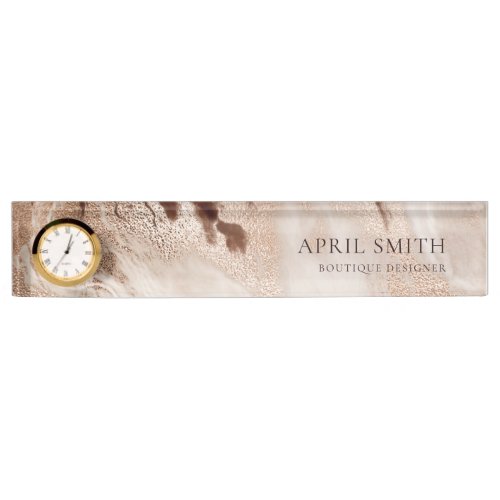 Elegant Gold Glitter Agate Marble Texture Beige Desk Name Plate