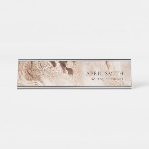 Elegant Gold Glitter Agate Marble Texture Beige Desk Name Plate