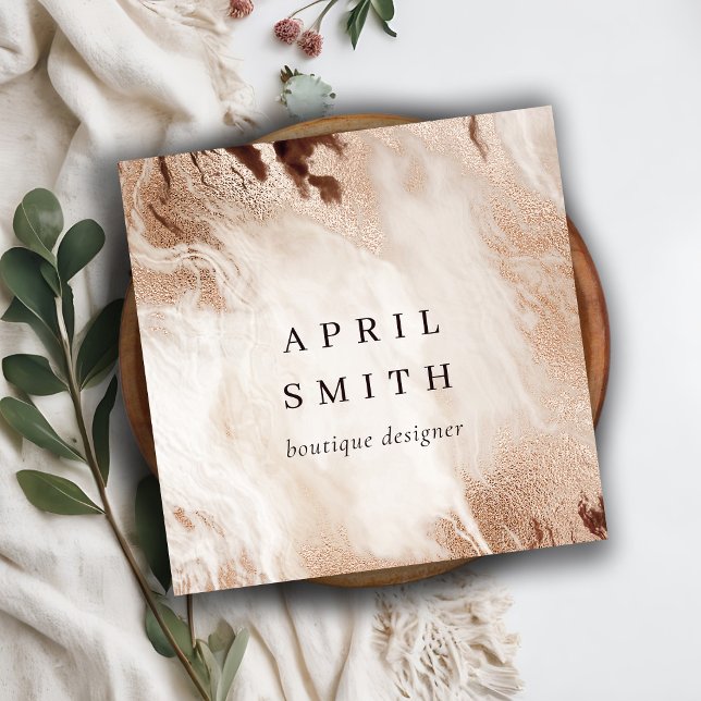 Elegant Gold Glitter Agate Marble Texture Beige Square Business Card (Creator Uploaded)