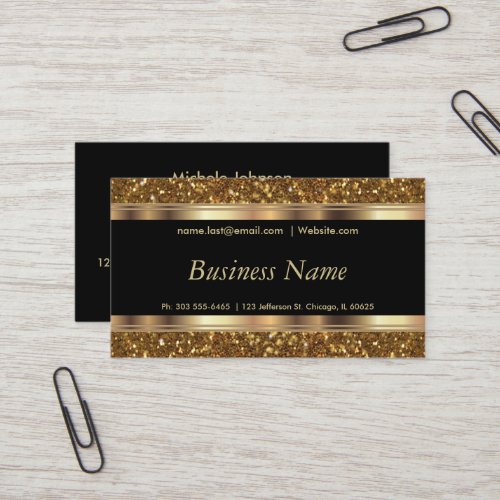 Elegant Gold Glitter and Black Business Card