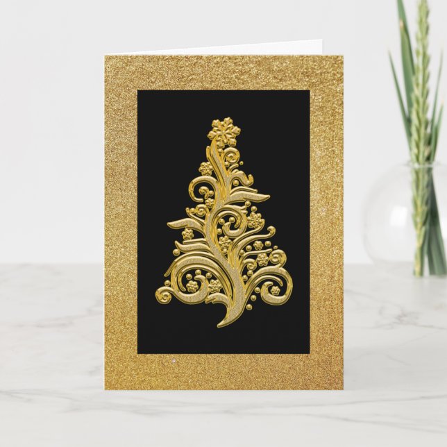 Elegant Gold Glitter and Black Christmas Card (Front)