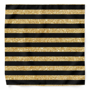 Elegant Gold Glitter and Black Stripe Pattern Bandana
