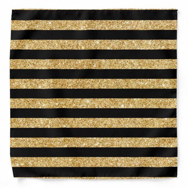 Elegant Gold Glitter and Black Stripe Pattern Bandana (Front)