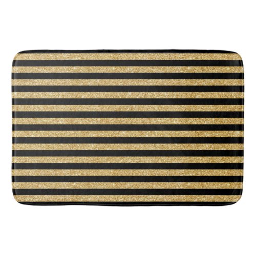 Elegant Gold Glitter and Black Stripe Pattern Bath Mat