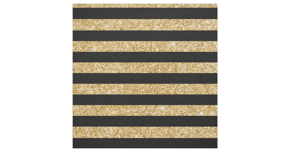Elegant Gold Glitter and Black Stripe Pattern Fabric Zazzle