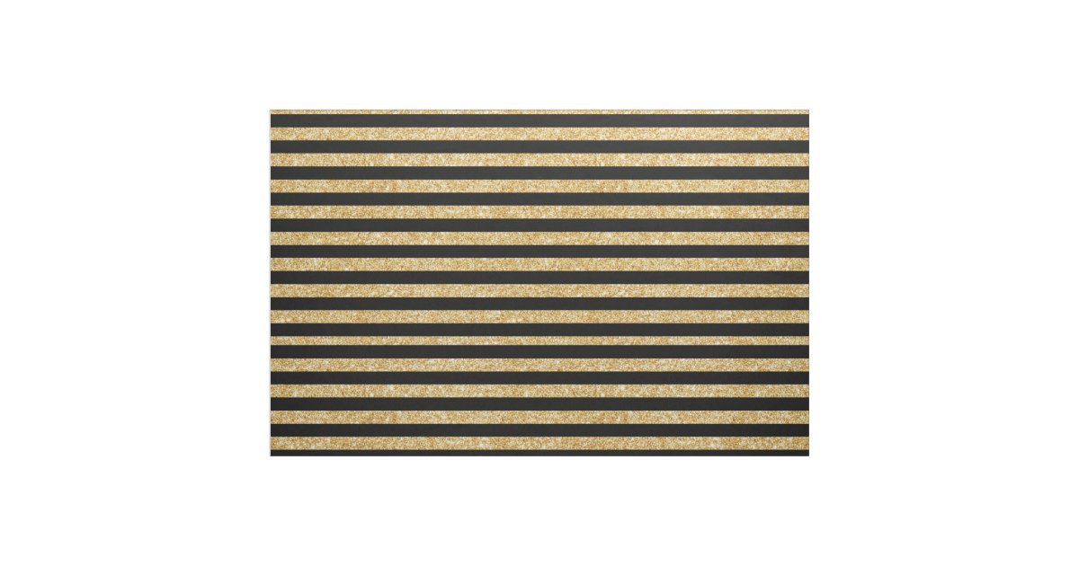 Elegant Gold Glitter and Black Stripe Pattern Fabric Zazzle