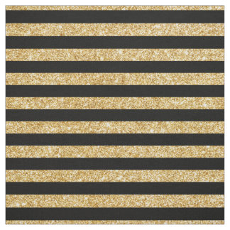 Elegant Gold Glitter and Black Stripe Pattern Fabric