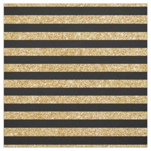 Elegant Gold Glitter and Black Stripe Pattern Fabric
