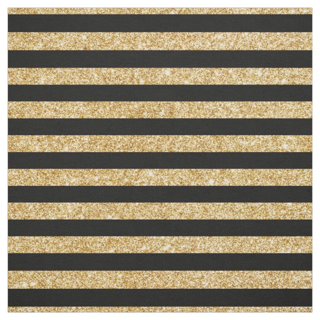 Elegant Gold Glitter and Black Stripe Pattern Fabric (Swatch)