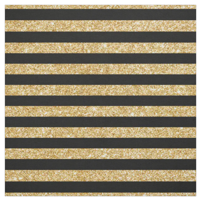 Elegant Gold Glitter and Black Stripe Pattern Fabric | Zazzle