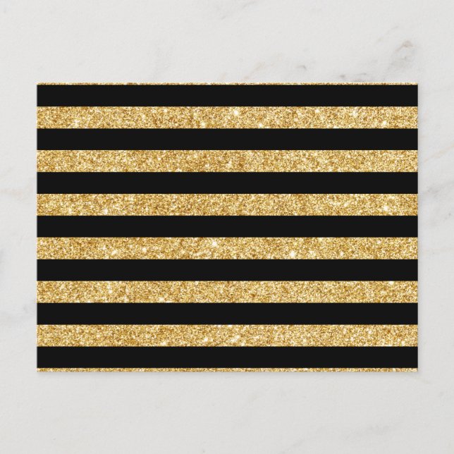 Elegant Gold Glitter and Black Stripe Pattern Postcard (Front)