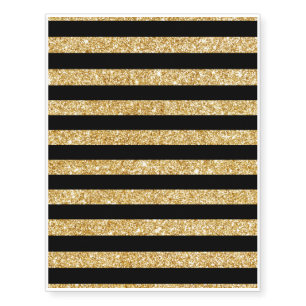 Elegant Gold Glitter and Black Stripe Pattern Temporary Tattoos