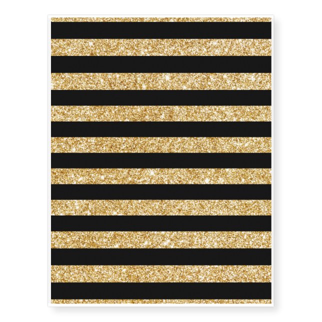 Elegant Gold Glitter and Black Stripe Pattern Temporary Tattoos (Front)