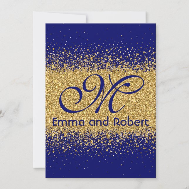 Elegant Gold glitter and Royal Blue Invitation (Front)