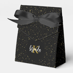 Elegant Gold glitter and sparkles on black Favor Boxes