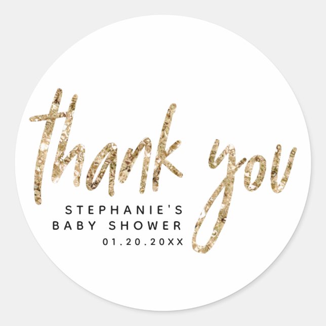 Elegant Gold Glitter Baby Shower Thank You Favor Classic Round Sticker (Front)