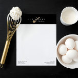 Elegant Gold Glitter Bakery Whisk Letterhead<br><div class="desc">Elevate your brand with our elegant luxury bakery letterhead, featuring a gold glitter whisk and whip for a touch of sophistication. Personalize it with your business name and contact info for a professional finish. The reverse side showcases a flowing design of bakery supplies, adding charm and creativity. Perfect for home...</div>