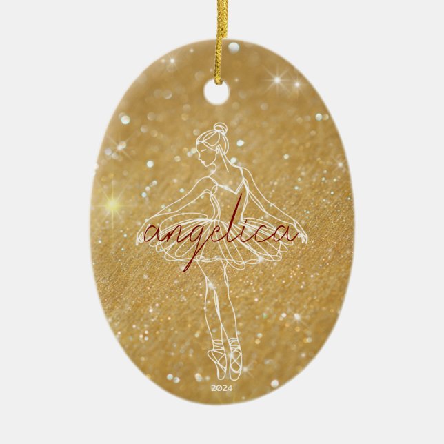 Elegant Gold Glitter Ballerina Dancer  Ceramic Ornament (Front)