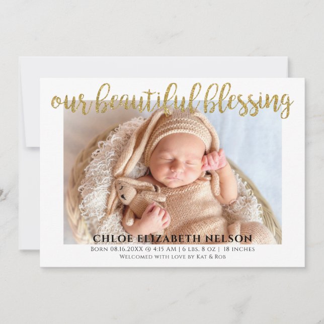 Elegant Gold Glitter Beautiful Blessing Baby Birth (Front)