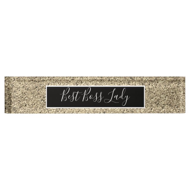 Elegant Gold Glitter Best Boss Lady Desk Name Plate (Front)
