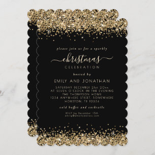 Elegant Gold Glitter Black Christmas Party Invitation